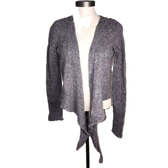 Vintage Bebhinn Marten Grey Cropped Tie Front Irish Wool Blend Cardigan Size M - Picture 1 of 11